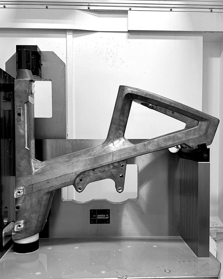 Bicycle frame part clamped in a machining center